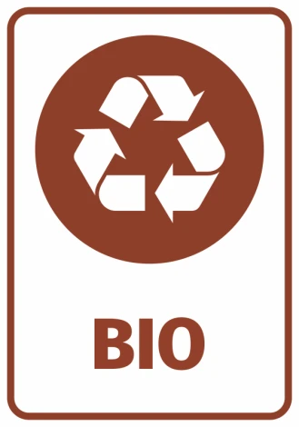 Naklejka na kosz Bio - Wzór graficzny. Okrągły kształt z symbolem recyklingu i napisem BIO