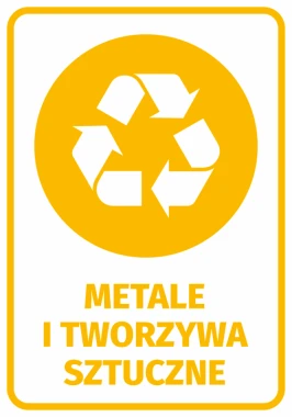 Naklejka na kosz Metale i tworzywa sztuczne - Wzór graficzny. Okrągły symbol recyklingu z trzema strzałkami w kolorze białym