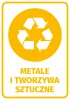 Naklejka na kosz Metale i tworzywa sztuczne - Wzór graficzny. Okrągły symbol recyklingu z trzema strzałkami w kolorze białym