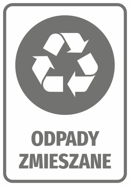 Naklejka na kosz Odpady zmieszane - Wzór graficzny. Grafika przedstawia symbol recyklingu z napisem ODPADY ZMIESZANE