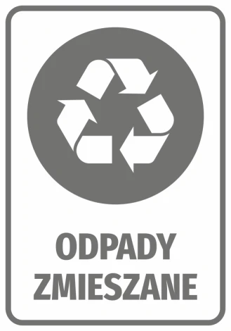 Naklejka na kosz Odpady zmieszane - Wzór graficzny. Grafika przedstawia symbol recyklingu z napisem ODPADY ZMIESZANE