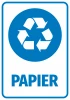 Naklejka na kosz Papier - Wzór graficzny. Okrągła grafika z symbolem recyklingu i napisem Papier