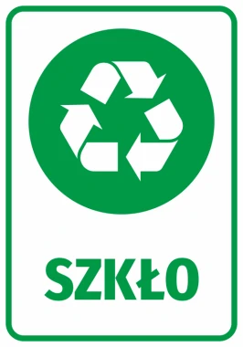 Naklejka na kosz Szkło - Wzór graficzny. Okrągły kształt z białymi symbolami szkła na zielonym tle