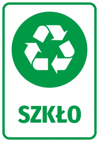 Naklejka na kosz Szkło - Wzór graficzny. Okrągły kształt z białymi symbolami szkła na zielonym tle