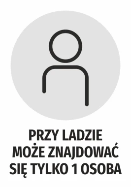 Naklejka Przy ladzie może znajdować się tylko 1 osoba - Wzór graficzny. Grafika przedstawia ikonę osoby na szarym tle