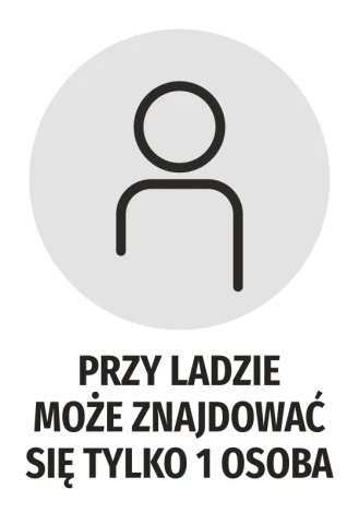 Naklejka Przy ladzie może znajdować się tylko 1 osoba - Wzór graficzny. Grafika przedstawia ikonę osoby na szarym tle