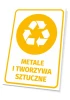 Tabliczka na kosz Metale i tworzywa sztuczne - Wzór graficzny. Żółty piktogram recyklingu na białym tle