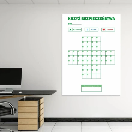 Krzyż bezpieczeństwa roczny, tablica magnetyczna suchościeralna lean 137