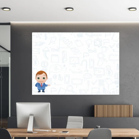 Magnetyczna tablica suchościeralna lean ikony 024 - Aranżacja w biurze. Ściany w odcieniach szarości, nowoczesne meble