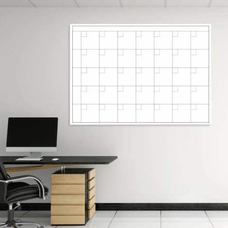 Tablica magnetyczna suchościeralna lean planer kratki 003 - Aranżacja w biurze. Ściany w jasnym kolorze, minimalistyczne