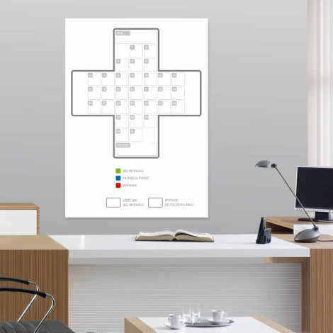 Tablica magnetyczna suchościeralna krzyż bezpieczeństwa 126 - Wzór graficzny. Grafika przedstawia krzyż z siatką pól