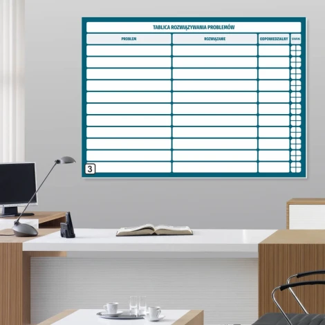 Tablica rozwiązywania problemów magnetyczna suchościeralna lean 109 - Aranżacja w biurze. Ściany w jasnym kolorze, meble