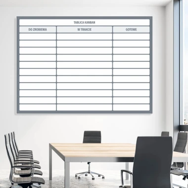 Tablica magnetyczna suchościeralna lean kanban 115 - Aranżacja w biurze. Ściany w jasnych kolorach, nowoczesne meble