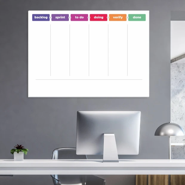 Kanban board tablica suchościeralna lean 092 - Wzór graficzny. Prosta tablica z poziomymi i pionowymi liniami