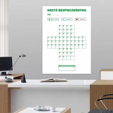 Krzyż bezpieczeństwa roczny, tablica suchościeralna lean 137 - Wzór graficzny. Tablica w kształcie krzyża z siatką