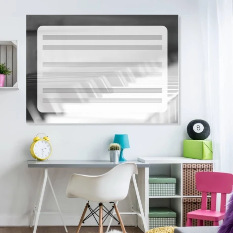 Pięciolinia suchościeralna tablica pianino EDU 042 - Aranżacja w pokoju dziecięcym. Ściany w jasnych kolorach, meble