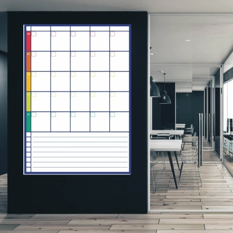 Planer tygodnia tablica suchościeralna 276 - Aranżacja w biurze. Ściany w ciemnym kolorze, podłoga drewniana, nowoczesne