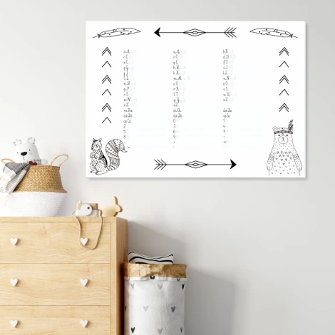 Tablica dla dzieci nauka pisania suchościeralna EDU 061 - Aranżacja w pokoju dziecięcym. Ściany w jasnych kolorach, meble