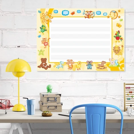 Tablica suchościeralna EDU pięciolinia 009 - Aranżacja w biurze. Ściany w jasnym kolorze, meble w odcieniach bieli