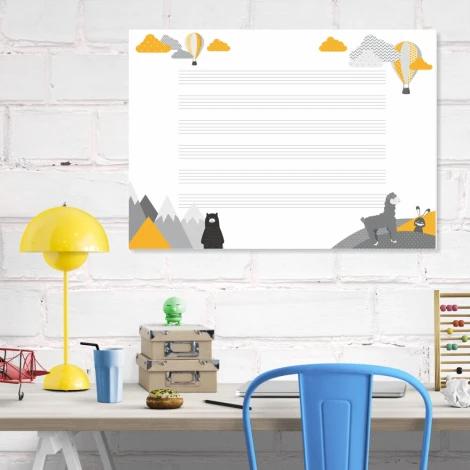 Tablica dla dzieci pięciolinia suchościeralna magnetyczna EDU 054 - Aranżacja w biurze. Ściany białe, meble w jasnych