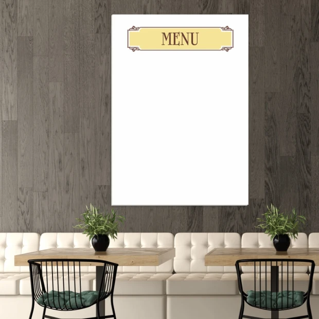 Elegancka tablica suchościeralna 029 menu w nowoczesnej kawiarni, doskonała do zapisywania codzienny