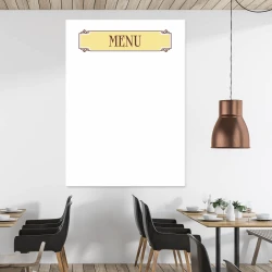 Tablica suchościeralna magnetyczna 029 menu - Aranżacja w restauracji. Ściany w jasnym kolorze, drewniane elementy