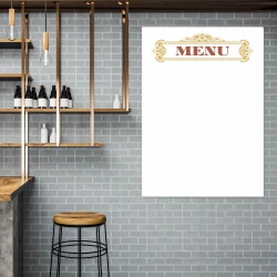 Tablica suchościeralna magnetyczna 031 menu - Aranżacja w kuchni. Szare ściany i drewniane półki tworzą nowoczesny styl