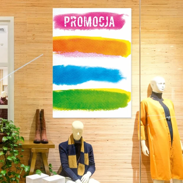 Tablica suchościeralna promocja 482 - Wzór graficzny. Kolorowe pasy w odcieniach różu, zieleni i niebieskiego. Napisy