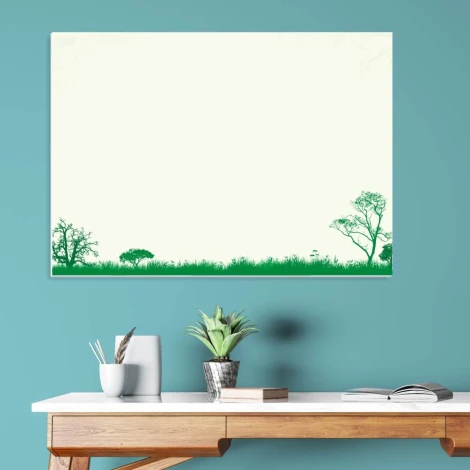 Tablica suchościeralna 006 - Wzór graficzny. Grafika przedstawia zieleń drzew i trawę na dolnej części tablicy