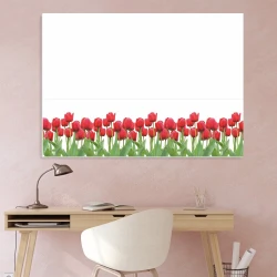 Tablica suchościeralna 01X 073 czerwone tulipany - Wzór graficzny. Grafika przedstawia rząd czerwonych tulipanów