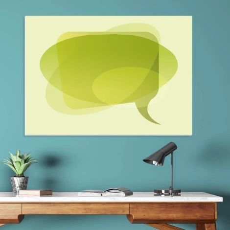 Tablica suchościeralna 01X 105 dymek - Aranżacja w biurze. Ściany w odcieniu niebieskim, drewniane meble