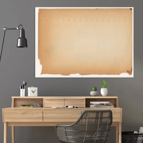 Tablica suchościeralna 166 papier - Aranżacja w biurze. Ściany w odcieniu szaro-beżowym, drewniane meble