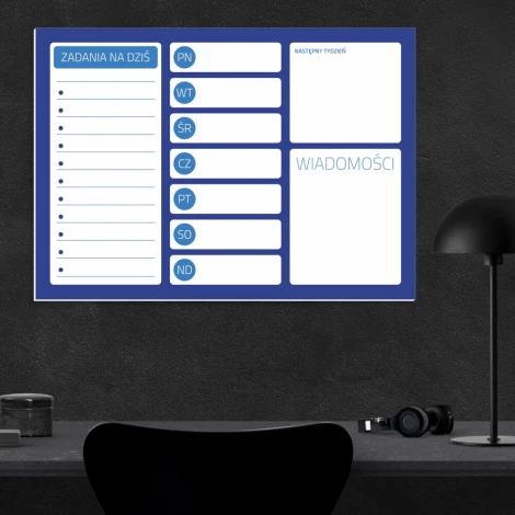 Tablica suchościeralna planer 242 - Aranżacja w biurze. Ściany w ciemnym kolorze, minimalistyczne meble