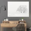 Tablica suchościeralna zimowy pejzaż 229 - Aranżacja w biurze. Ściany w odcieniu szarości, drewniane meble i rośliny