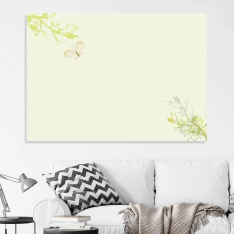 Tablica suchościeralna 01X 044 motyl - Aranżacja w salonie. Ściany w jasnym kolorze, sofa w odcieniach szarości