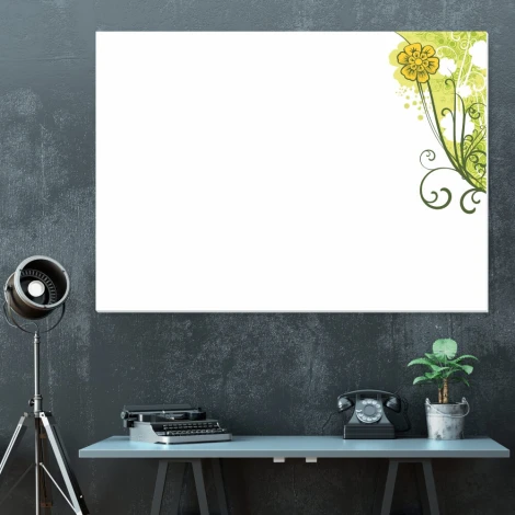 Tablica suchościeralna 01X 051 ornament kwiatek - Wzór graficzny. Grafika przedstawia żółty kwiat z zielonymi liśćmi