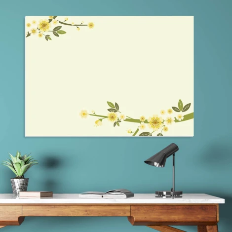 Tablica suchościeralna 01X 057 gałęzie - Aranżacja w biurze. Ściany w kolorze niebieskim, jasne meble drewniane