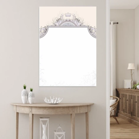 Tablica suchościeralna 01X 077 korona - Aranżacja w nowoczesnym wnętrzu. Ściany w jasnym kolorze, minimalistyczne meble