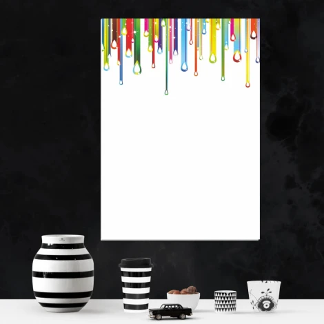 Tablica suchościeralna 01X 097 krople - Wzór graficzny. Na górze widoczne kolorowe krople w różnych kształtach