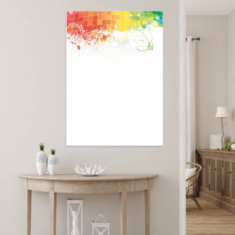 Tablica suchościeralna 01X 099 abstrakcja - Wzór graficzny. Kolorowe kształty w górnej części, reszta biała