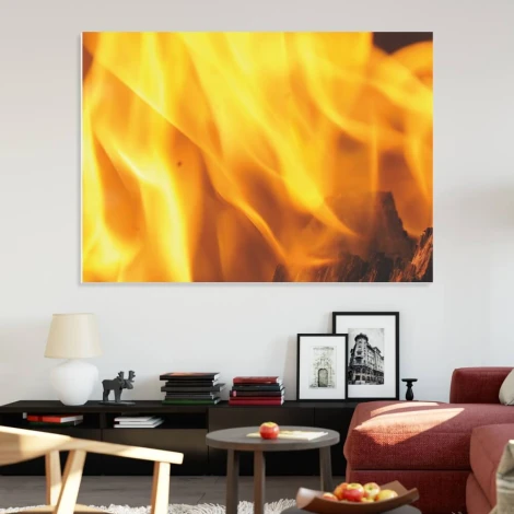 Tablica suchościeralna 177 ogień - Aranżacja w nowoczesnym salonie. Ściany w jasnym kolorze, meble w ciemnych odcieniach