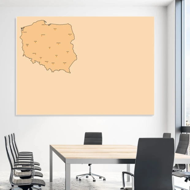 Tablica suchościeralna mapa Polski 241 - Aranżacja w sali konferencyjnej. Ściany w jasnym kolorze, nowoczesne meble
