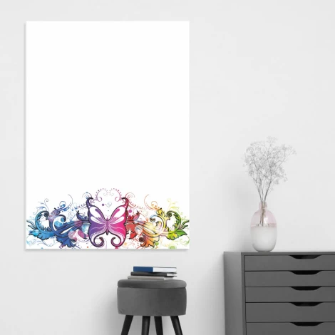 Tablica suchościeralna 01X 101 motyl - Wzór graficzny. Grafika przedstawia kolorowe motyle i roślinne ornamenty