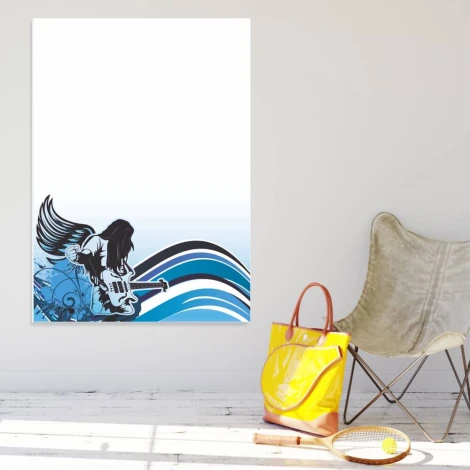 Tablica suchościeralna 149 gitarzysta - Wzór graficzny. Grafika przedstawia gitarzystę z skrzydłami na tle falistych linii