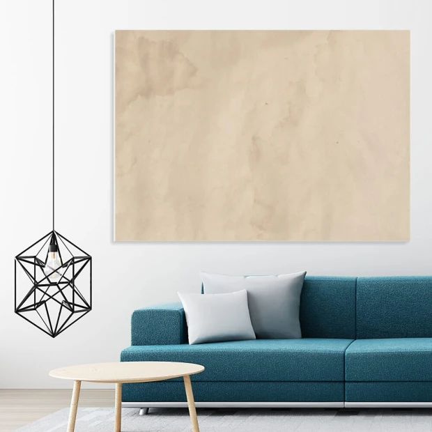 Tablica suchościeralna 167 papier - Aranżacja w salonie. Ściany w jasnym kolorze, niebieska sofa i stół