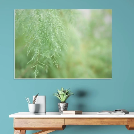 Tablica suchościeralna 194 gałąź - Aranżacja w biurze. Ściany w kolorze niebieskim, jasne meble drewniane