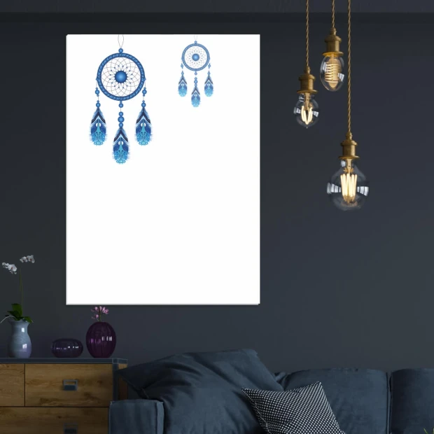 Tablica suchościeralna dream catcher 284 - Wzór graficzny. Grafika przedstawia dwa łapacze snów w odcieniach niebieskiego