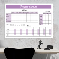 Tablica suchościeralna planer fitness 429 - Wzór graficzny. Prostokątna tablica z podziałem na sekcje dla treningów