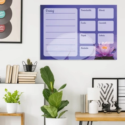 Tablica suchościeralna plan tygodnia niebieska kwiat lotosu 351