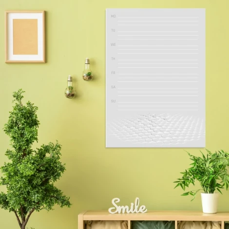 Tablica suchościeralna Weekly planner 425 - Aranżacja w biurze. Ściany w jasnym kolorze, rośliny w doniczkach
